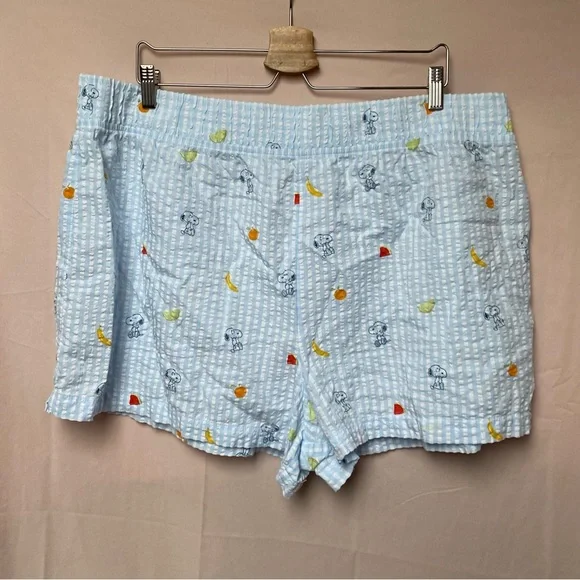 Peanuts x AE Snoopy Fruit Seersucker PJ Set XXL Blue Gingham Short Sleeve/Shorts - Picture 11 of 12